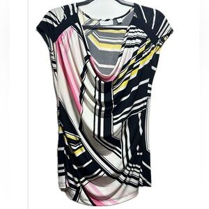 New York & Company Multicolored Asymmetrical Cap Sleeve Blouse cowl neck - small